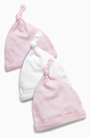 Pink Tie Top Hats Three Pack (0-12mths)